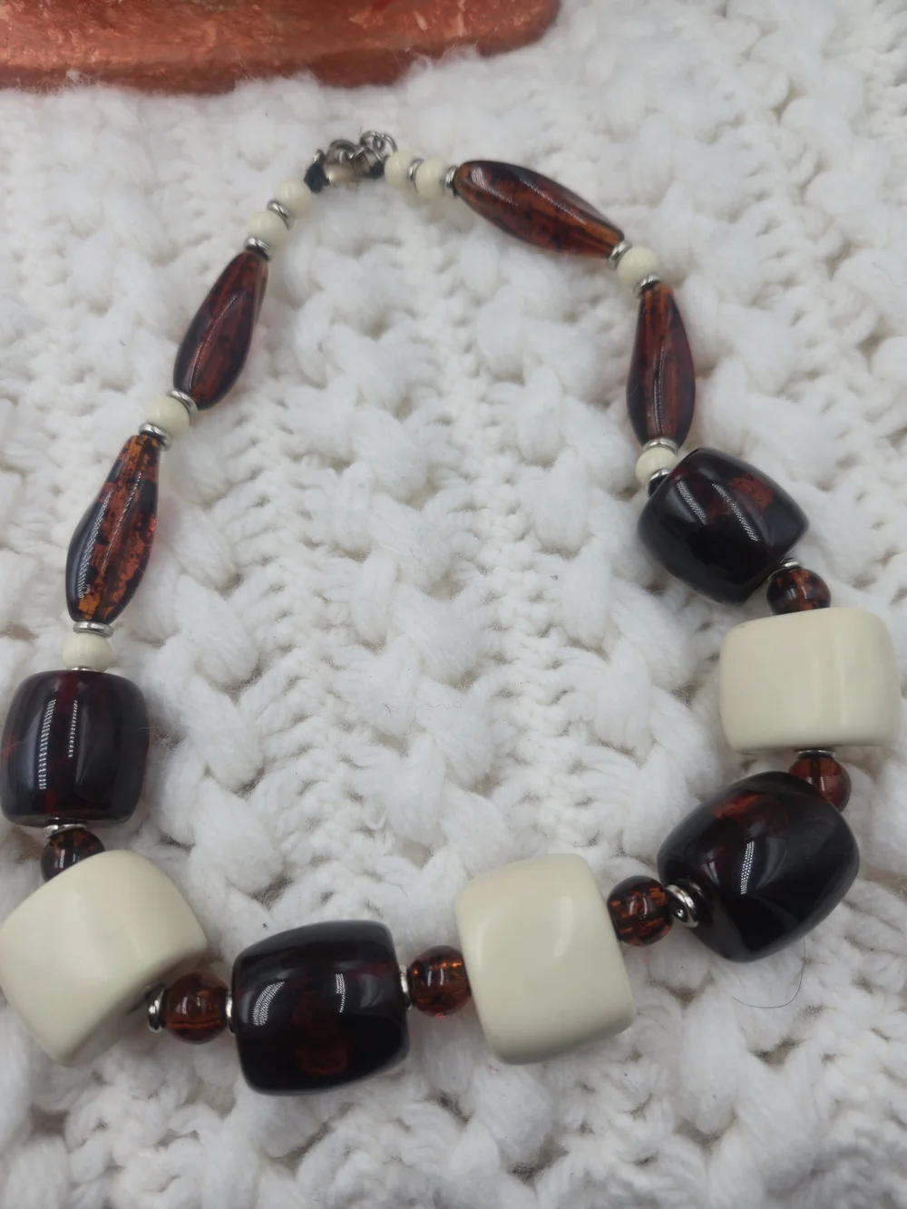 Chunky Brown and Ivory Bead Necklace